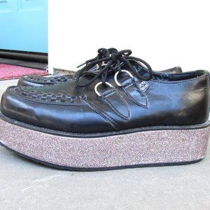 T.U.K. Creepers, Black with Glitter Soles, Size 8, EU 39